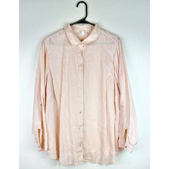 J Jill Love Linen Pale Pink Long Sleeve Button Down Shirt Coastal Natural, XL - Picture 1 of 13